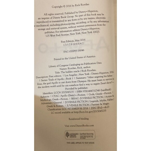 The Trials of Apollo Hardcover Book 1 The Hidden Oracle First Edition 2016 VG - Picture 4 of 6